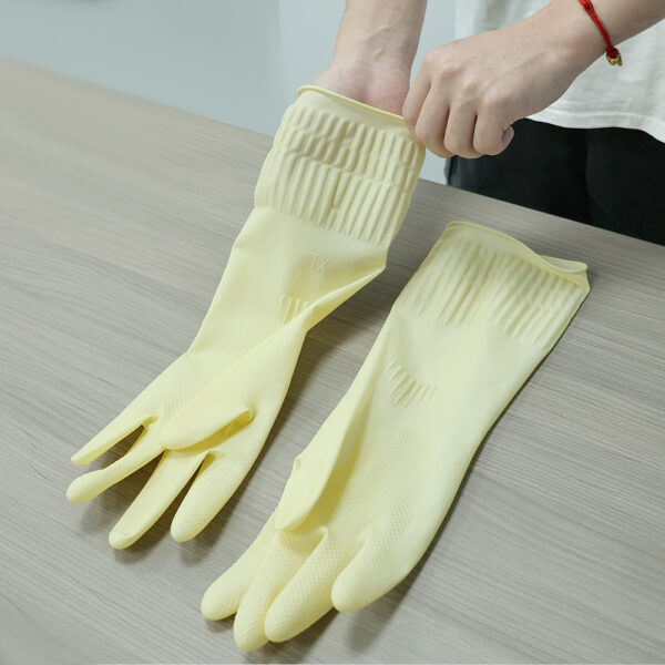 2 Colors of Rubber Dishwashing Gloves for Kitchen and Household Cleaning – Long Cuff 15", Reusable, Light Weight, Flexible Long-lasting and Non-Slip (Black+Natural) - Image 7