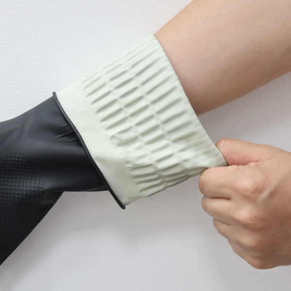 2 Colors of Rubber Dishwashing Gloves for Kitchen and Household Cleaning – Long Cuff 15", Reusable, Light Weight, Flexible Long-lasting and Non-Slip (Black+Natural) - Image 2