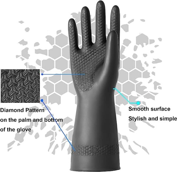 Chemical Resistant Latex Gloves,Cleaning Protective Safety Work Heavy Duty Rubber Gloves, S-M-L-XL Size, Black 1 Pair - Image 4