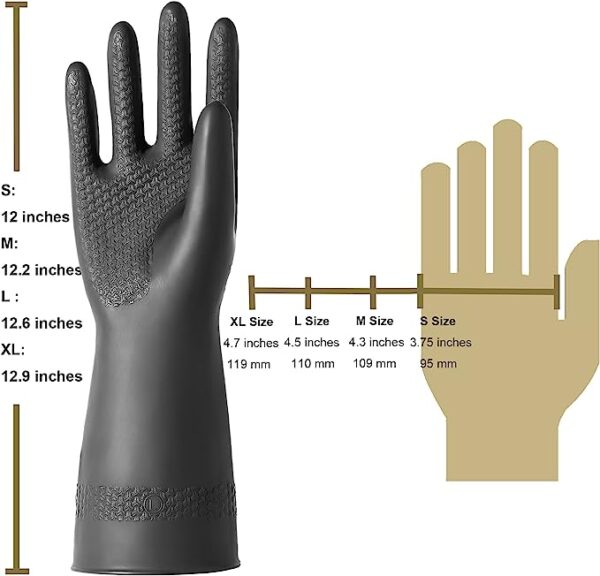Chemical Resistant Latex Gloves,Cleaning Protective Safety Work Heavy Duty Rubber Gloves, S-M-L-XL Size, Black 1 Pair - Image 5