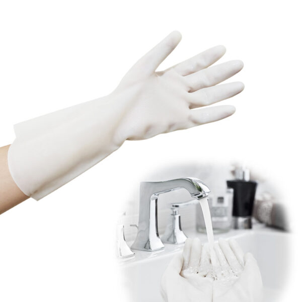 Nitrile Cleaning Gloves, Heavy Duty Dishwashing Gloves, Reusable Gloves for Kitchen, Bathroom, Gardening, Working, Pet Care - White, Size S/M/L