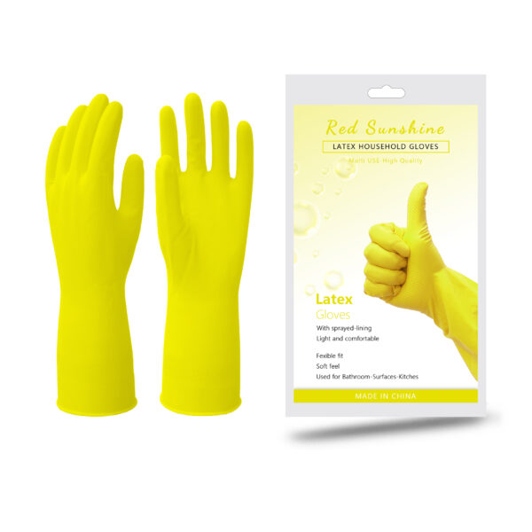 Reusable Household Gloves, Rubber Dishwashing gloves, Extra Thickness, Long Sleeves, Kitchen Cleaning, Working, Painting, Gardening, Pet Care (Size S/M/L, Yellow/Pink Blue, RHF-29-PR) - Image 2
