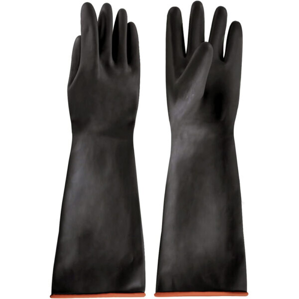 18Inch 45cm Black Rubber Chemical Resistant Gloves, Reusable Heavy-duty Safety Work Gloves, Acid & Alkali Protection, Non-Slip, Free Size