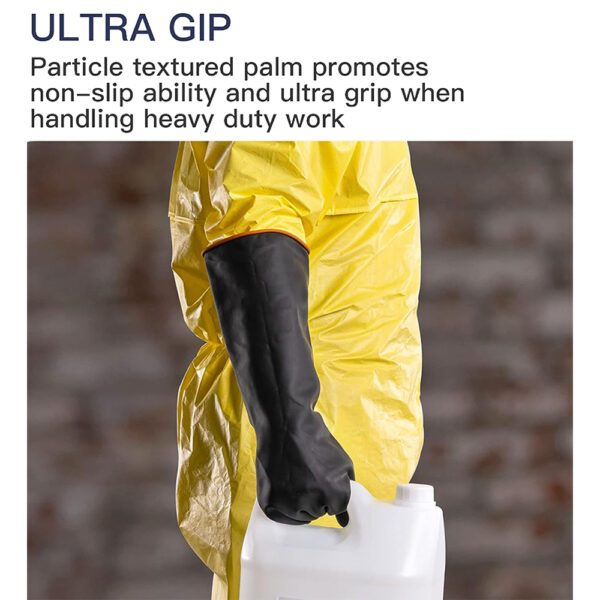 18Inch 45cm Black Rubber Chemical Resistant Gloves, Reusable Heavy-duty Safety Work Gloves, Acid & Alkali Protection, Non-Slip, Free Size - Image 5
