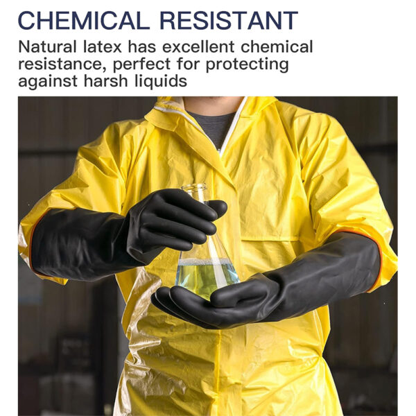 18Inch 45cm Black Rubber Chemical Resistant Gloves, Reusable Heavy-duty Safety Work Gloves, Acid & Alkali Protection, Non-Slip, Free Size - Image 3
