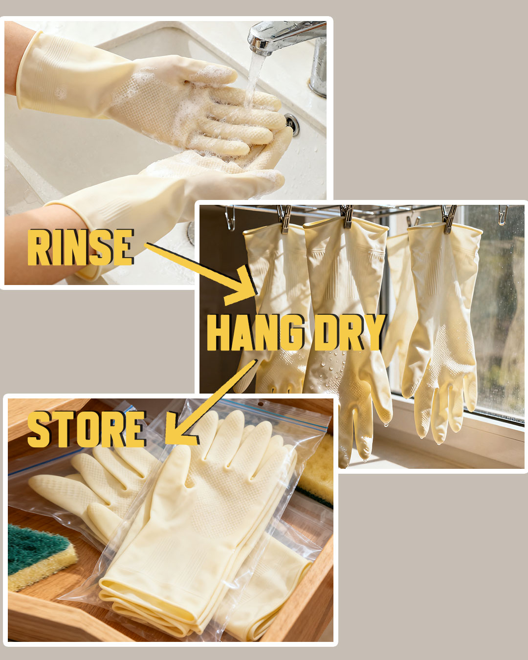 Rinse, air-dry and store the gloves