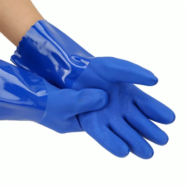 Heavy Duty PVC Chemical Resistant Gloves Sandy Palm Cotton Lined