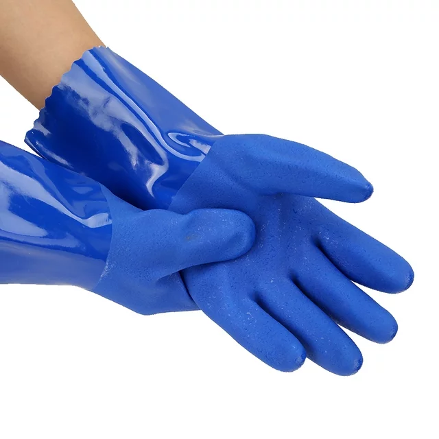 Heavy Duty PVC Chemical Resistant Gloves Sandy Palm Cotton Lined - Image 5