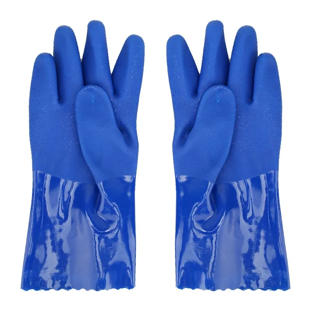 Heavy Duty PVC Chemical Resistant Gloves Sandy Palm Cotton Lined - Image 3