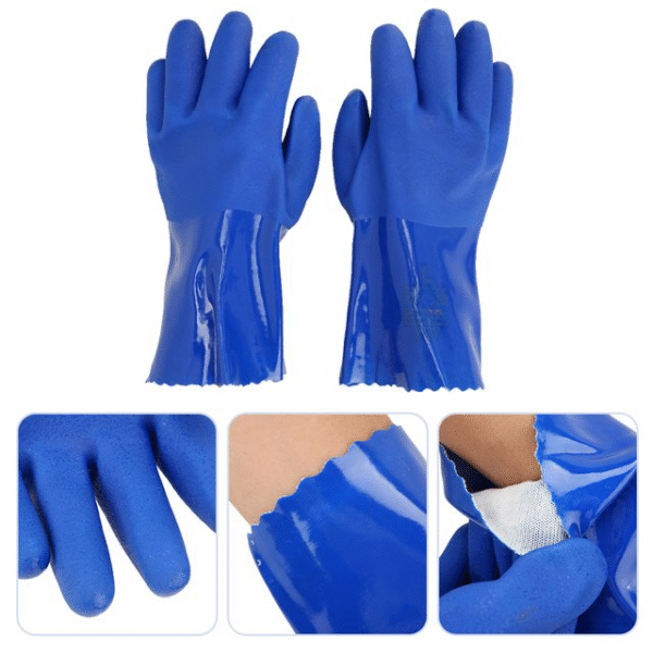 Heavy Duty PVC Chemical Resistant Gloves Sandy Palm Cotton Lined