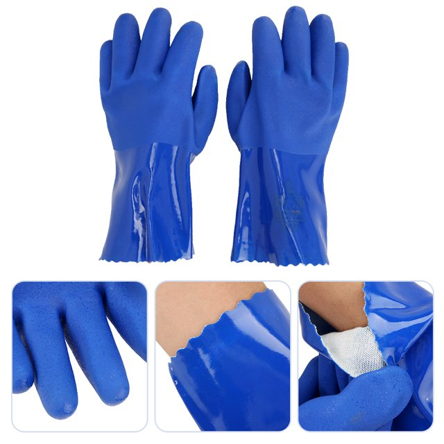 Heavy Duty PVC Chemical Resistant Gloves Sandy Palm Cotton Lined - Image 2