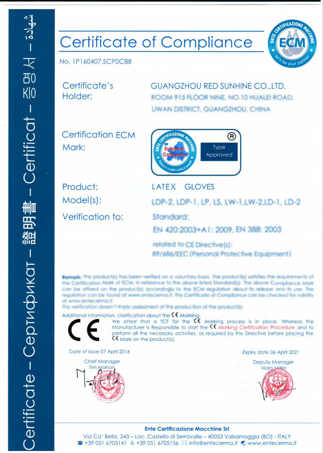 Food-safe glove declaration