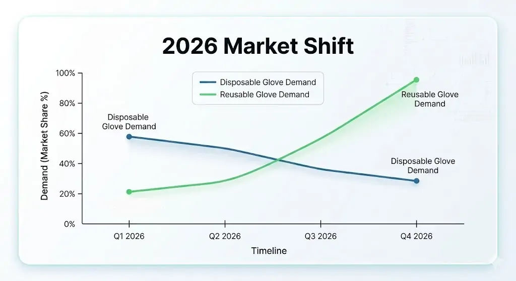 2026 rubber glove market outlook graph showing the rise of reusable household gloves.