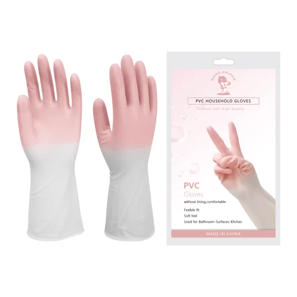 30CM 3 Bicolor Latex Free Waterproof Kitchen Dishwashing PVC Gloves