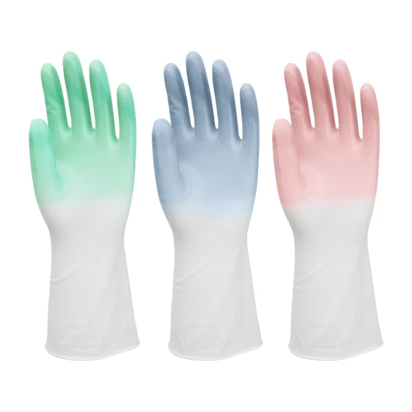 30CM 3 Bicolor Latex Free Waterproof Kitchen Dishwashing PVC Gloves