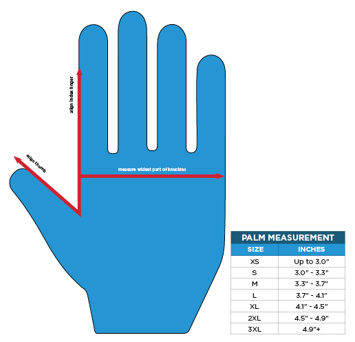 rubber household gloves - Hand measurement illustration