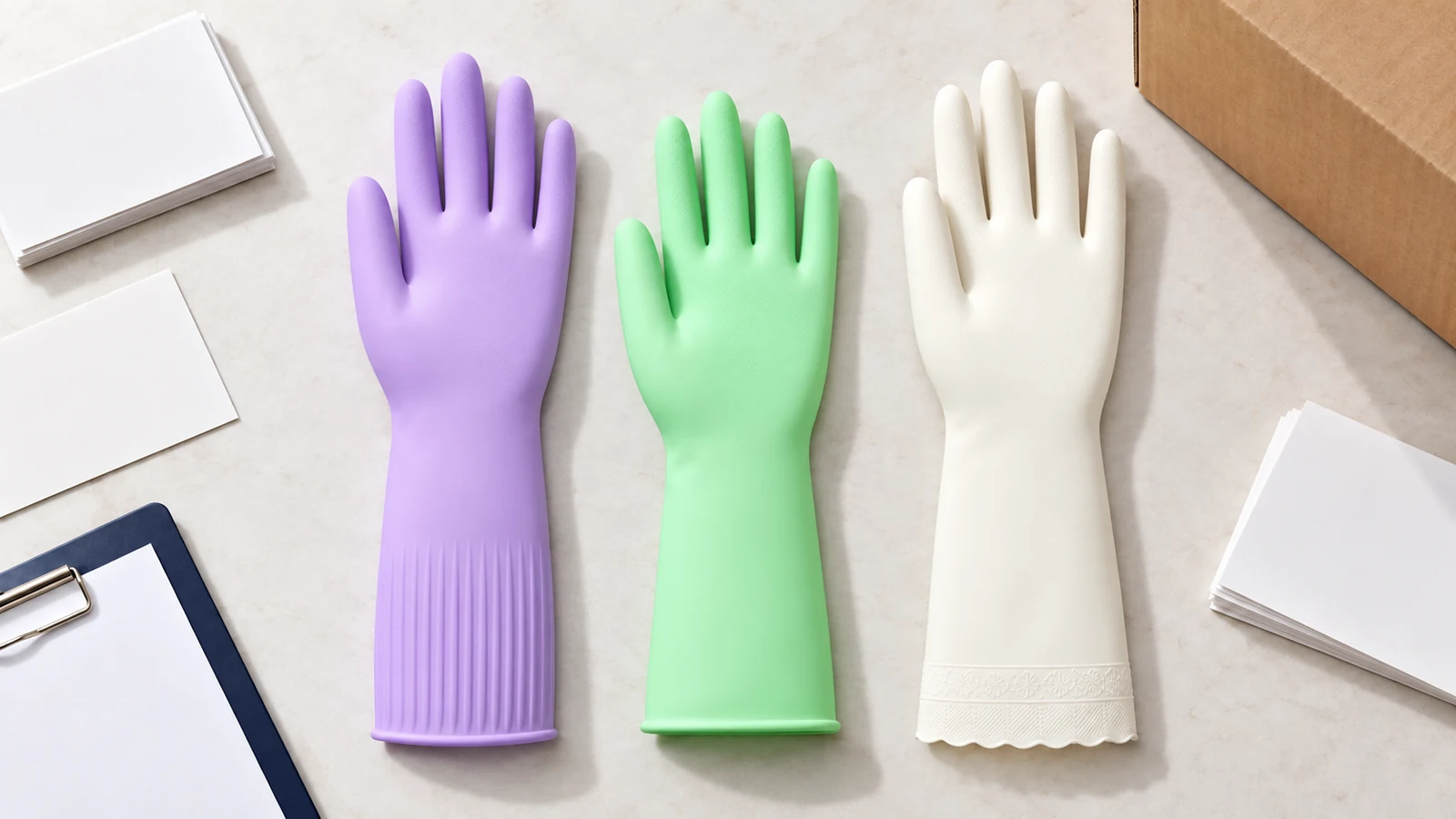 Buyer reviewing household glove manufacturers from RFQ to approved sample